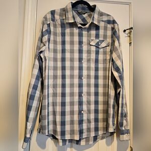 Under Armor Long Sleeve Blue Grey Plaid Collared Button Down Men's XL heat Gear